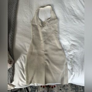 Cream, tight, mini, halter dress from Aritzia